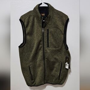 Nwt Lee Green Heather Regulat Fit Fleece Collared Zip Up Vest Large Pockets B12